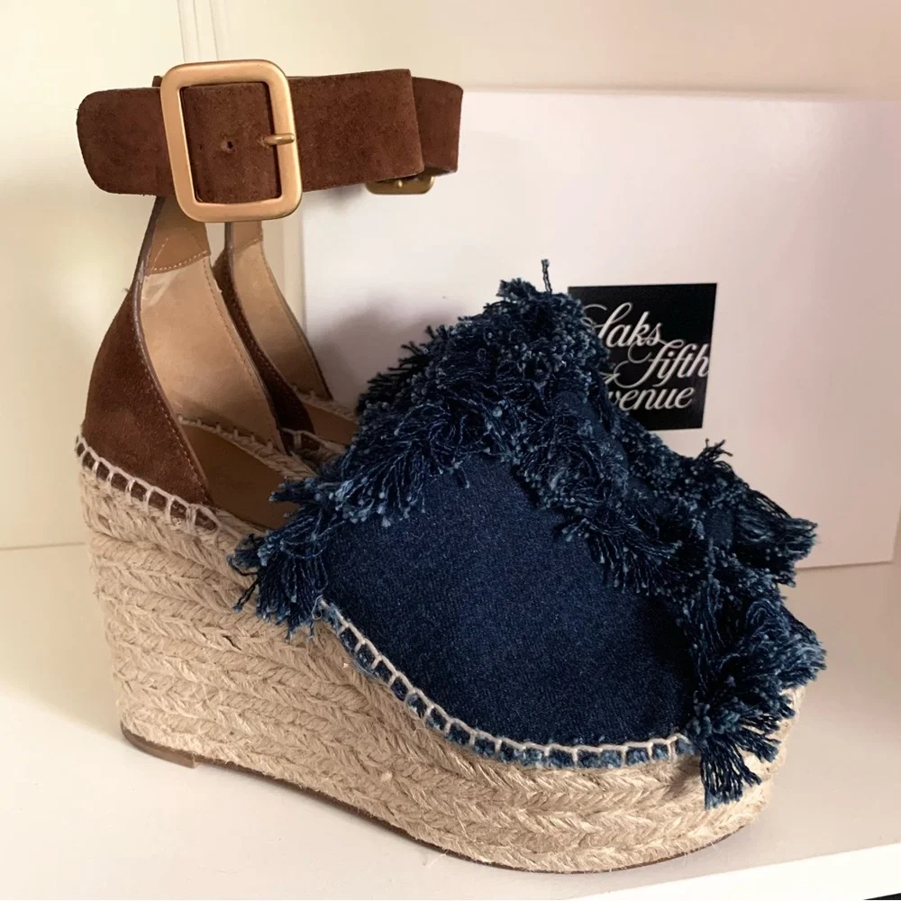 Chloe suede denim wedge heels